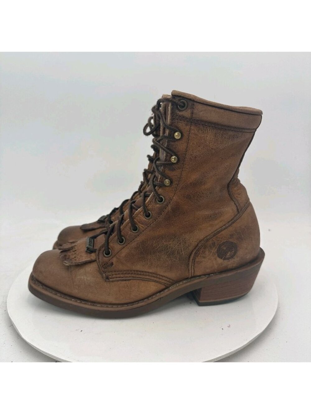 Double H Lacer Men Size 7.5M Brown Leather Kiltie Western Rodeo Cowboy Boot